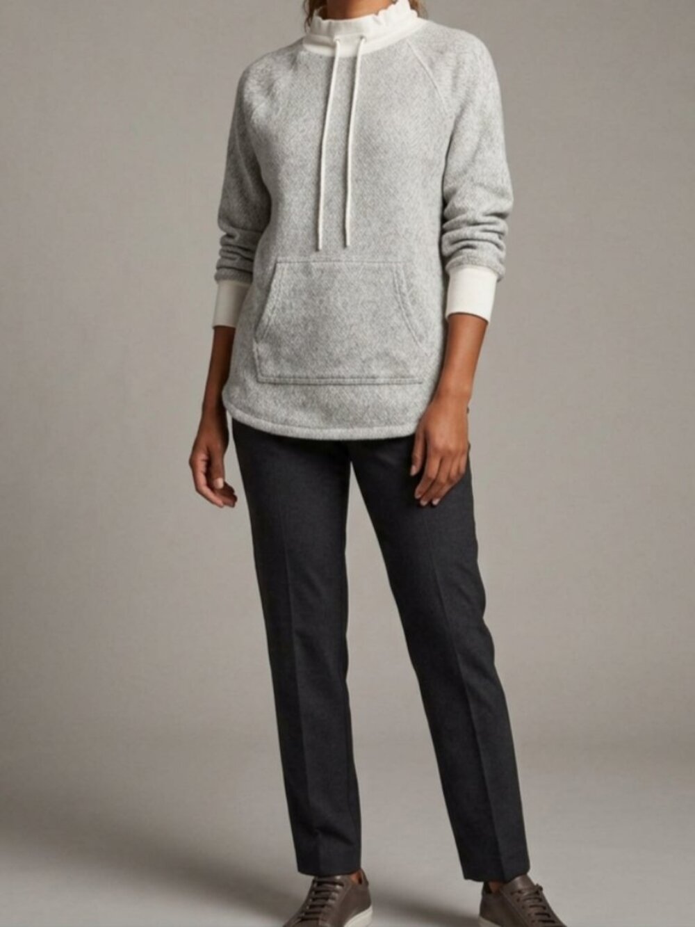 Lou & Grey Women Size S Mock Neck Drawstring Long Sleeve Hand Warmer Pocket Top
